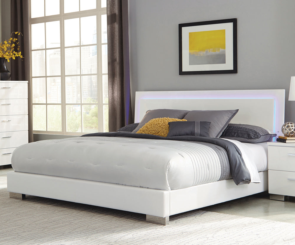 Felicity Wood Queen LED Panel Bed White High Gloss