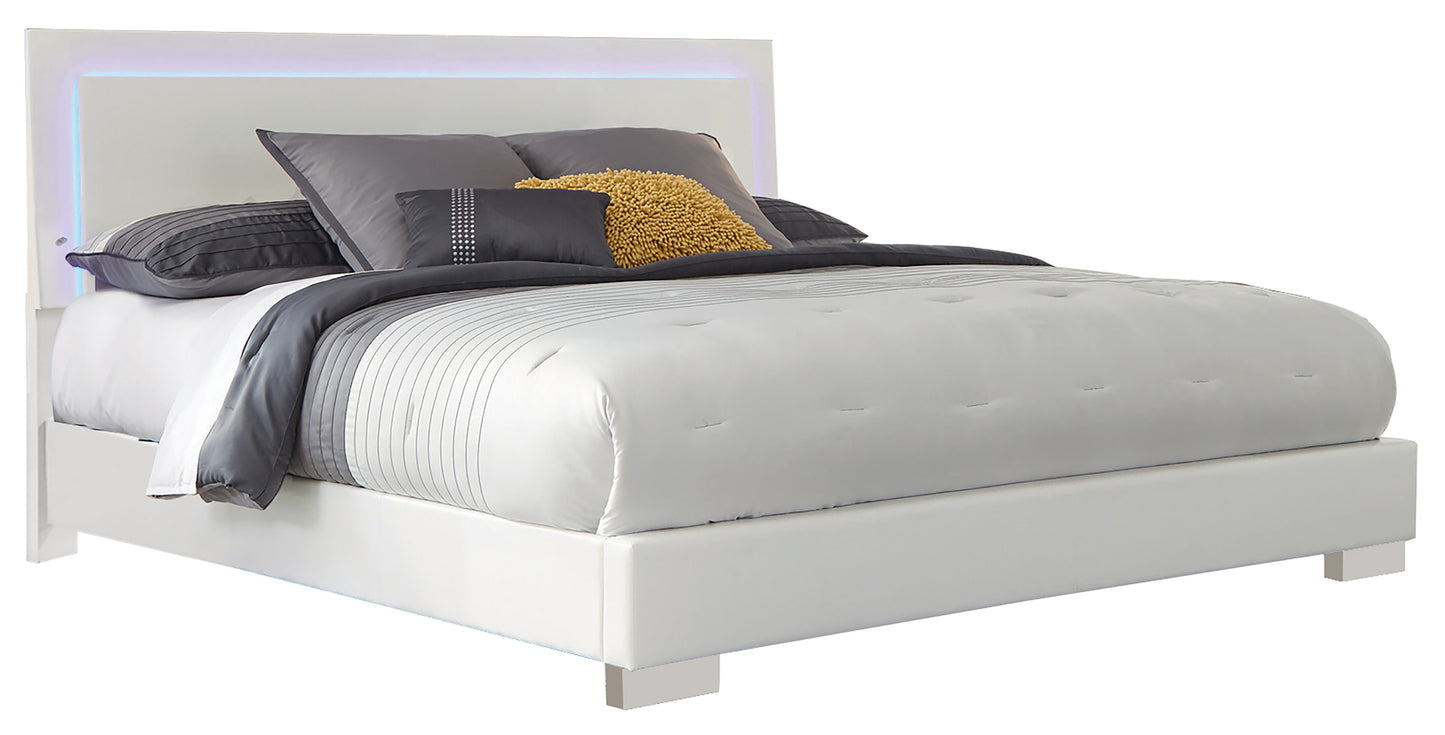 Felicity Wood Queen LED Panel Bed White High Gloss