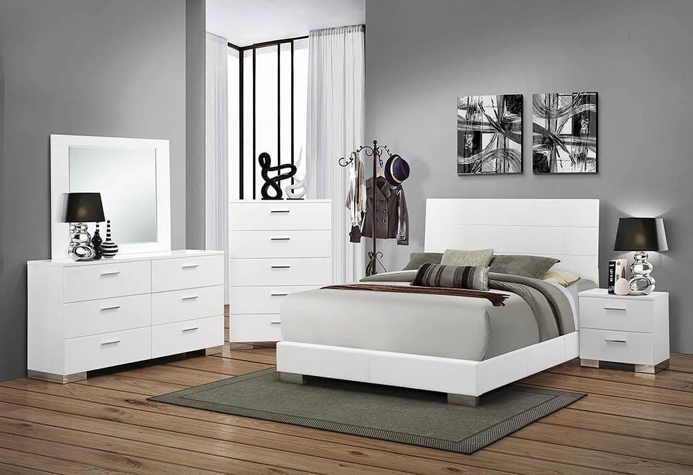 Felicity Contemporary Glossy White Eastern King Bed - ATL FURNITURE