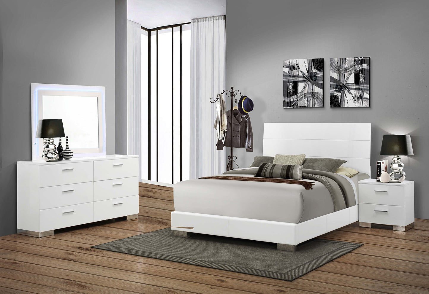Felicity Wood Queen Panel Bed White High Gloss