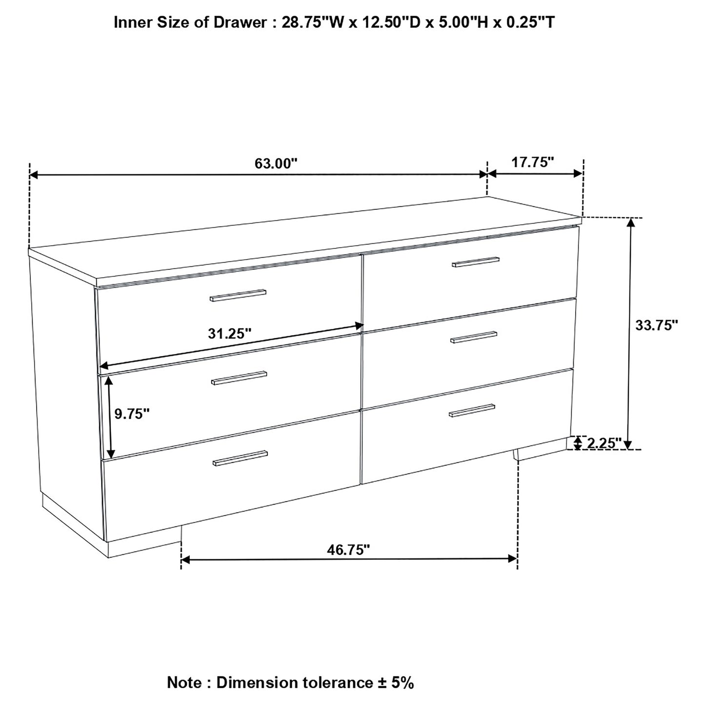 Felicity 6-drawer Dresser White High Gloss