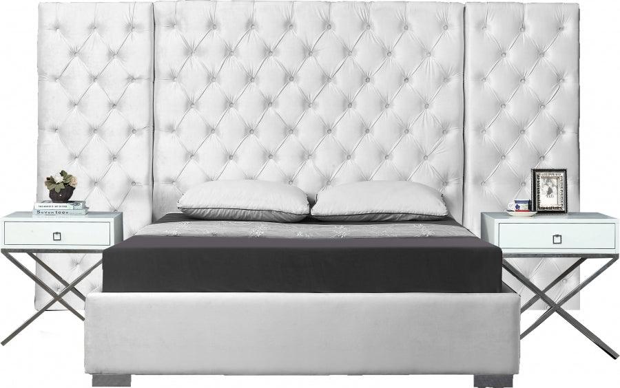 Grande Velvet King Bed In White - Grandewhite-K - ATL FURNITURE