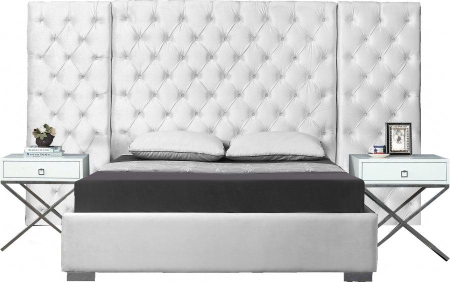 Meridian Furniture - Grande Velvet Queen Bed In White - Grandewhite-Q - ATL FURNITURE