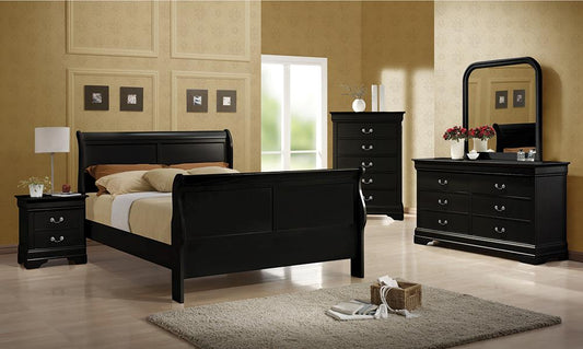 Louis Philippe Traditional Black Sleigh Full Bed - ATL FURNITURE