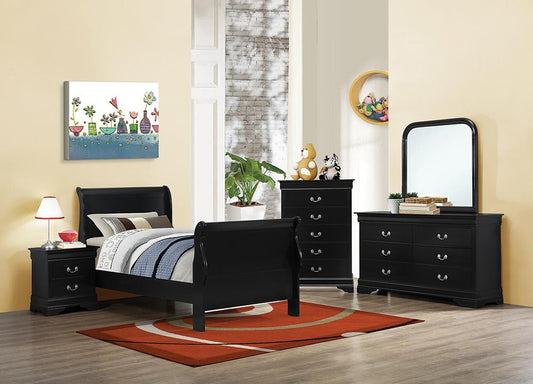 Louis Philippe Traditional Black Sleigh Twin Bed - ATL FURNITURE