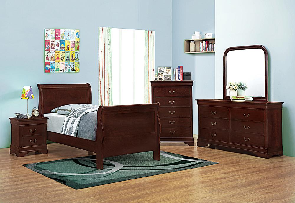 Louis Philippe Traditional Red Brown Twin Four-Piece Set - ATL FURNITURE