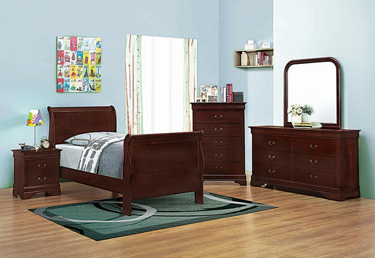 Louis Philippe Traditional Red Brown Sleigh Twin Bed - ATL FURNITURE