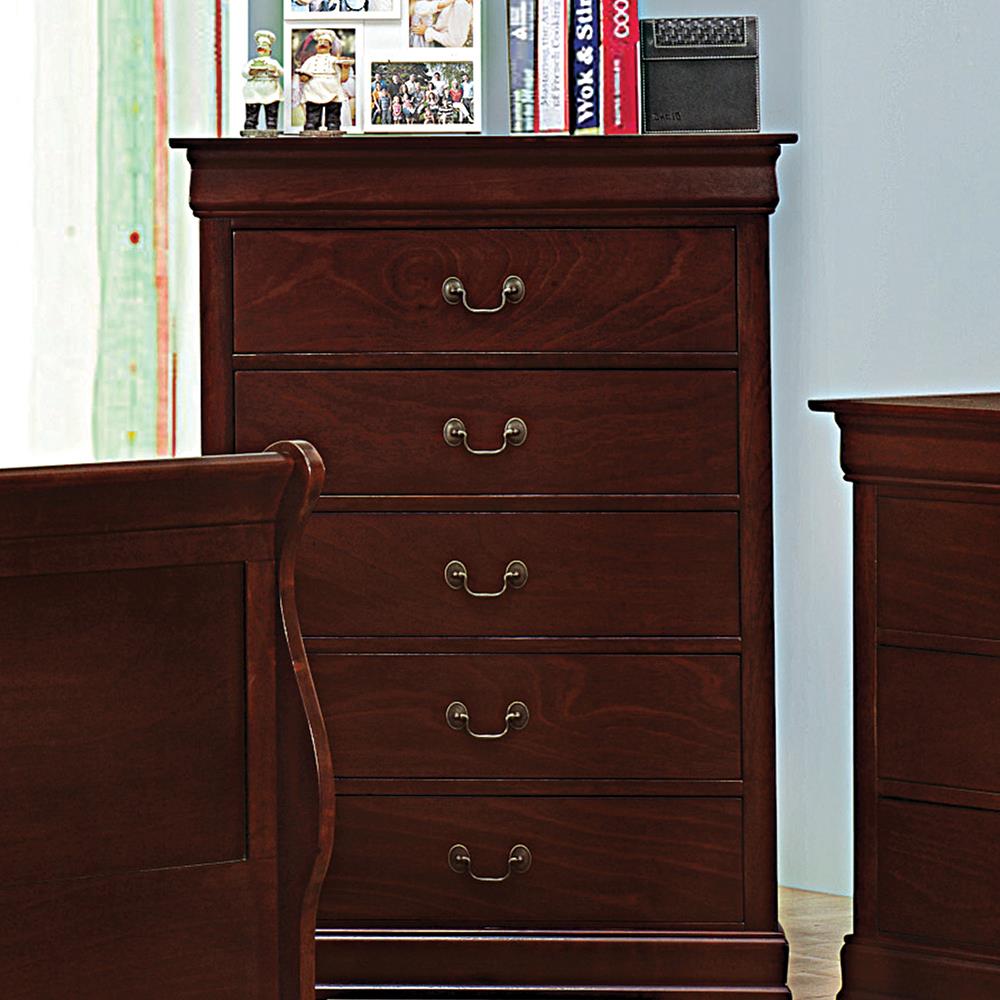 Louis Philippe Red Brown Five-Drawer Chest - ATL FURNITURE