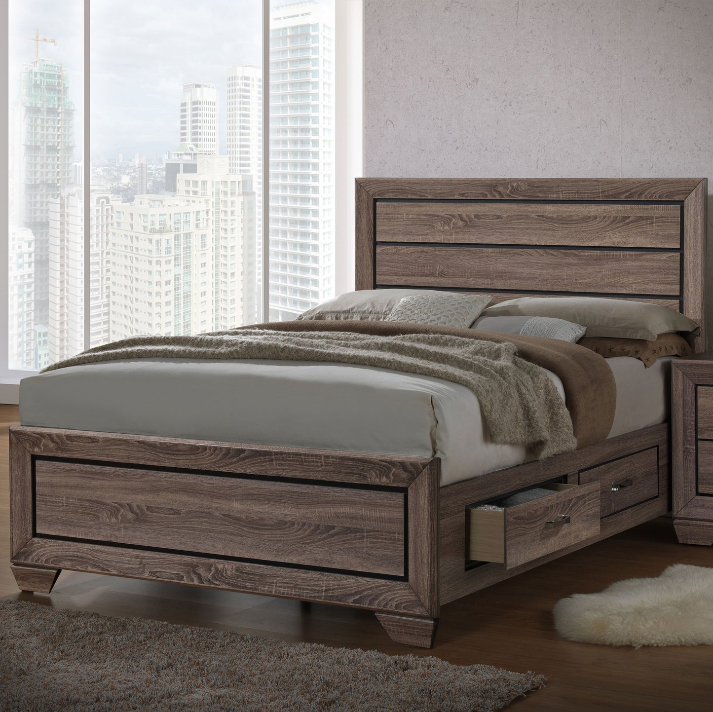 Kauffman Wood Queen Storage Panel Bed Washed Taupe
