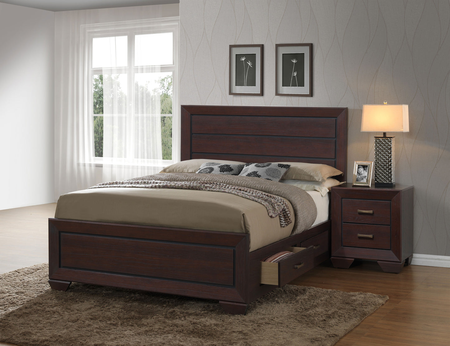 Kauffman Wood Eastern King Storage Panel Bed Dark Cocoa