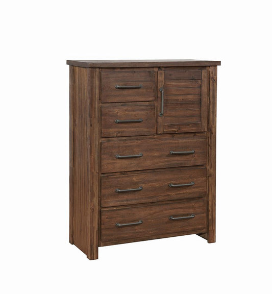 Sutter Creek Warm Bourbon Five-Drawer Chest With Door - ATL FURNITURE