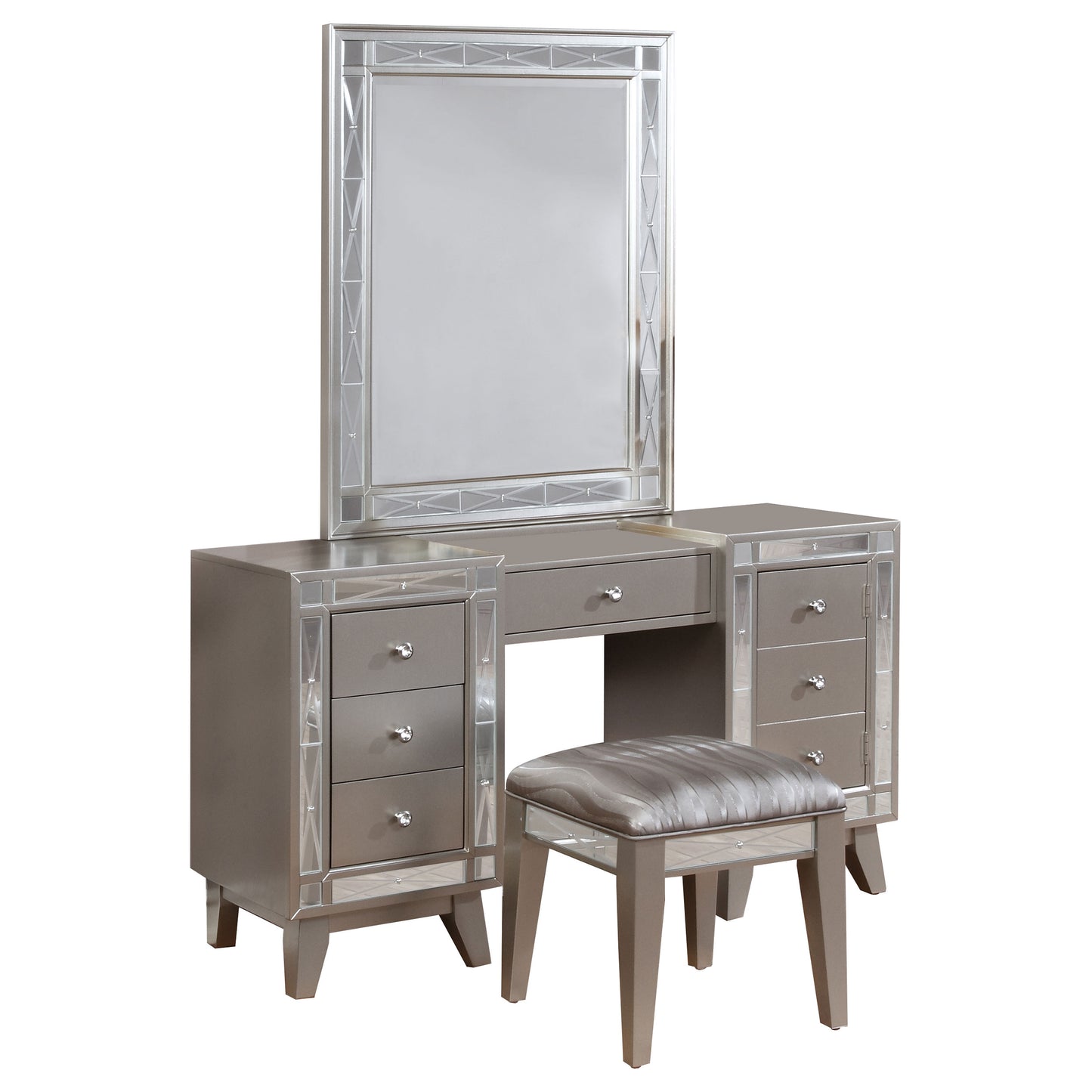 Leighton Vanity Table and Stool Set Metallic Mercury