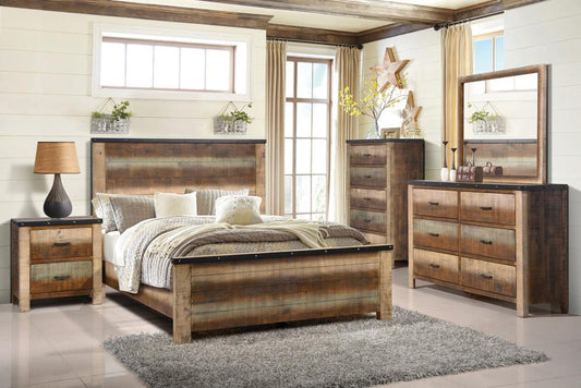 Sembene Bedroom Rustic Antique Multi-Color Eastern King Four-Piece Set - ATL FURNITURE