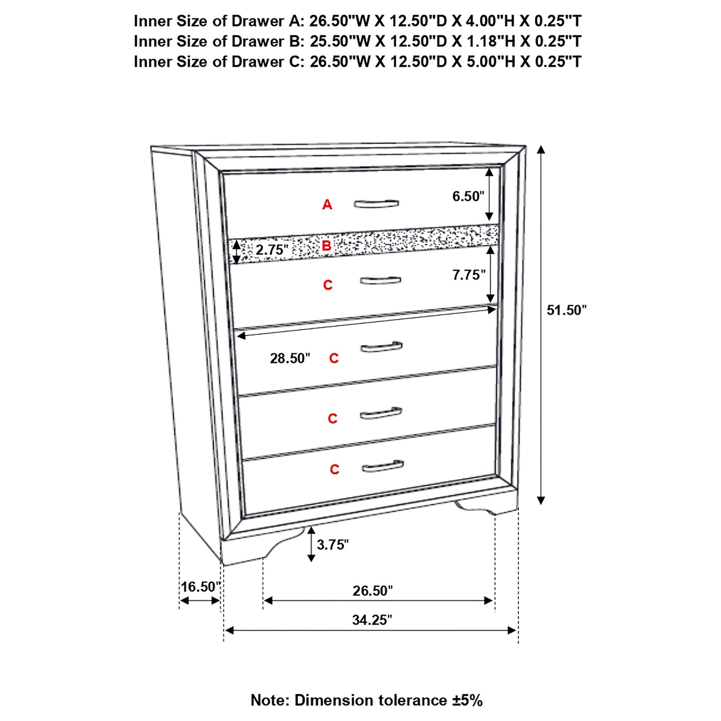 Miranda 5-drawer Bedroom Chest White