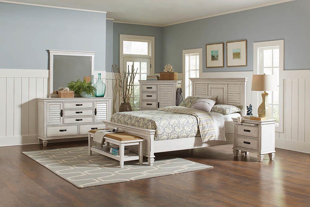 Franco Antique White Queen Bed - ATL FURNITURE