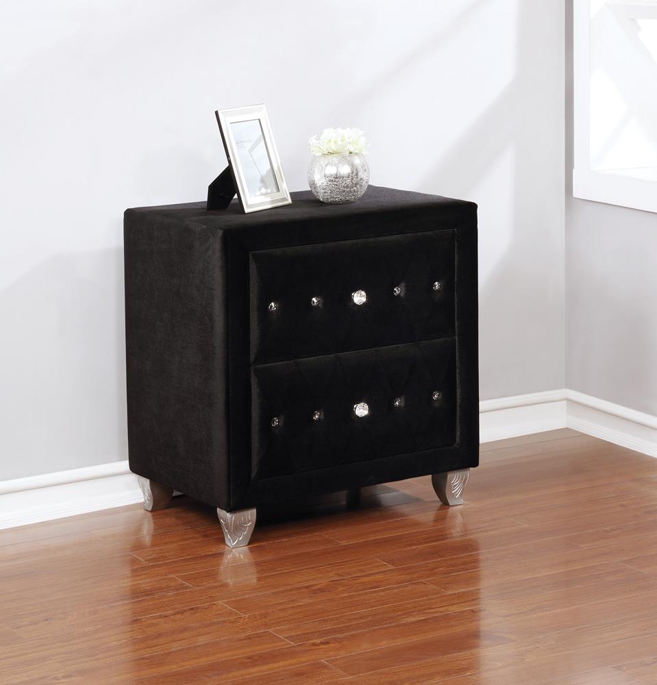 Deanna Contemporary Black and Metallic Nightstand - ATL FURNITURE