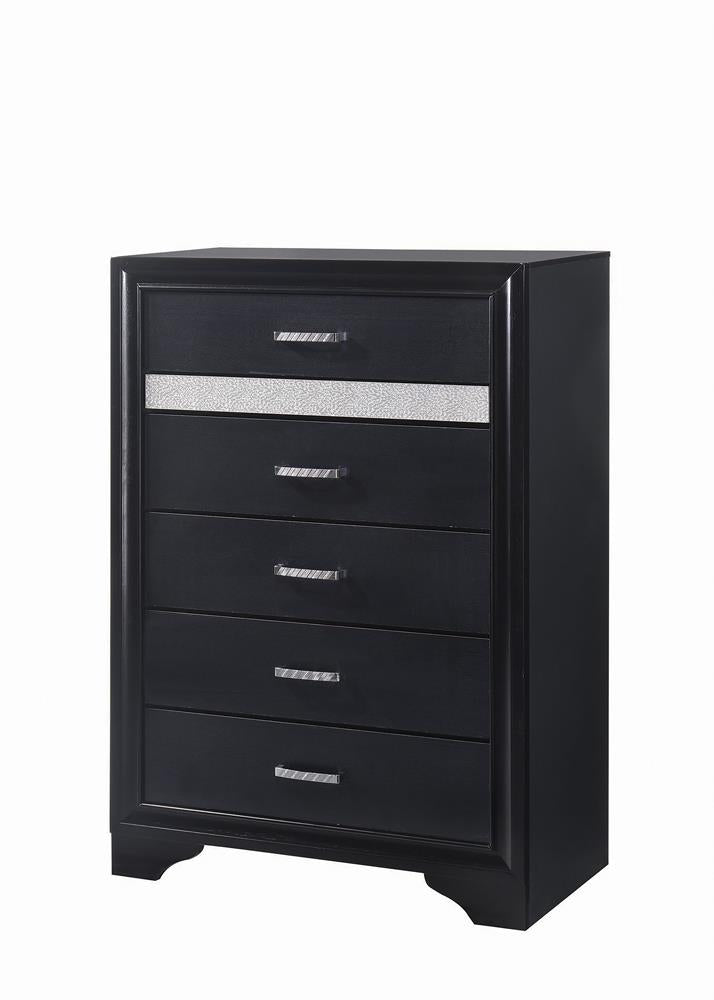 Miranda Transitional Black Five-Drawer Chest - ATL FURNITURE