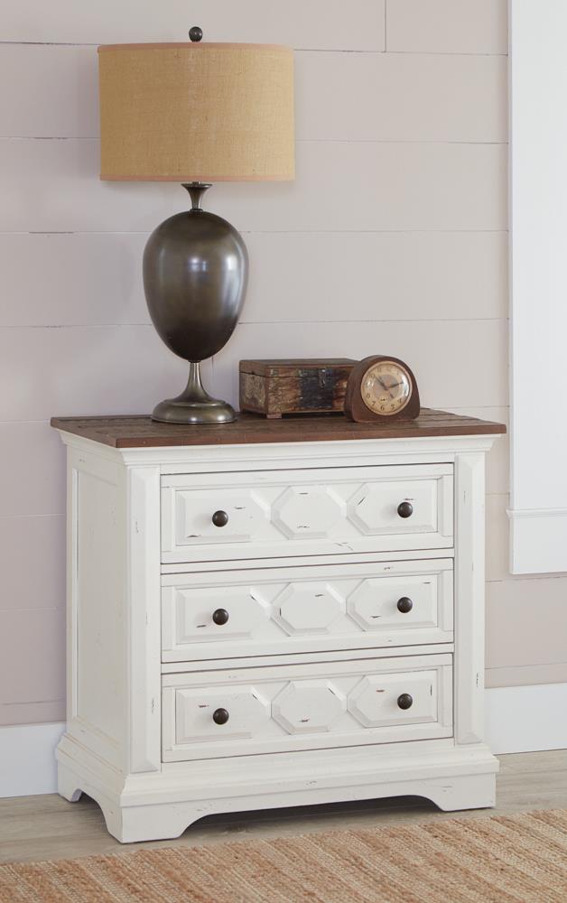 Traditional Rustic Latte and Vintage White Nightstand - ATL FURNITURE