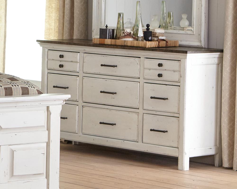 Traditional Rustic Latte and Vintage White Dresser - ATL FURNITURE