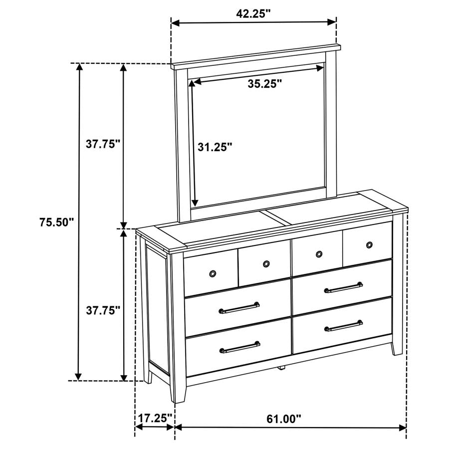 Hazlewood 6-Drawer Bedroom Dresser With Mirror Vineyard Oak