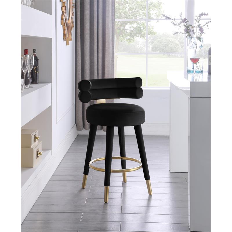 Meridian Furniture - Fitzroy Velvet Counter Stool Set Of 2 In Black - 798Black-C - ATL FURNITURE