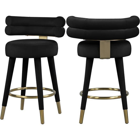 Meridian Furniture - Fitzroy Velvet Counter Stool Set Of 2 In Black - 798Black-C - ATL FURNITURE