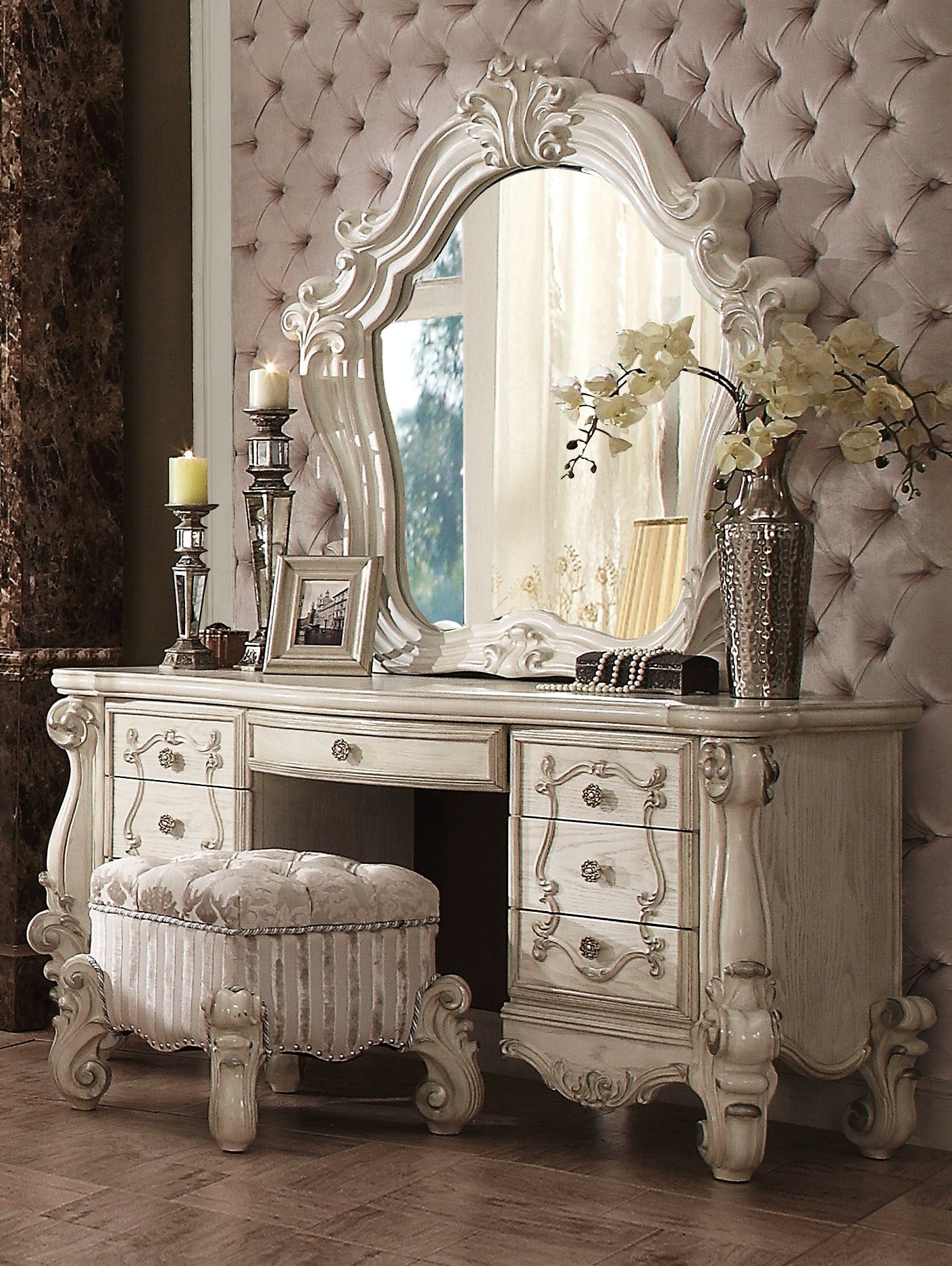 Versailles Bone White Vanity Desk - ATL FURNITURE