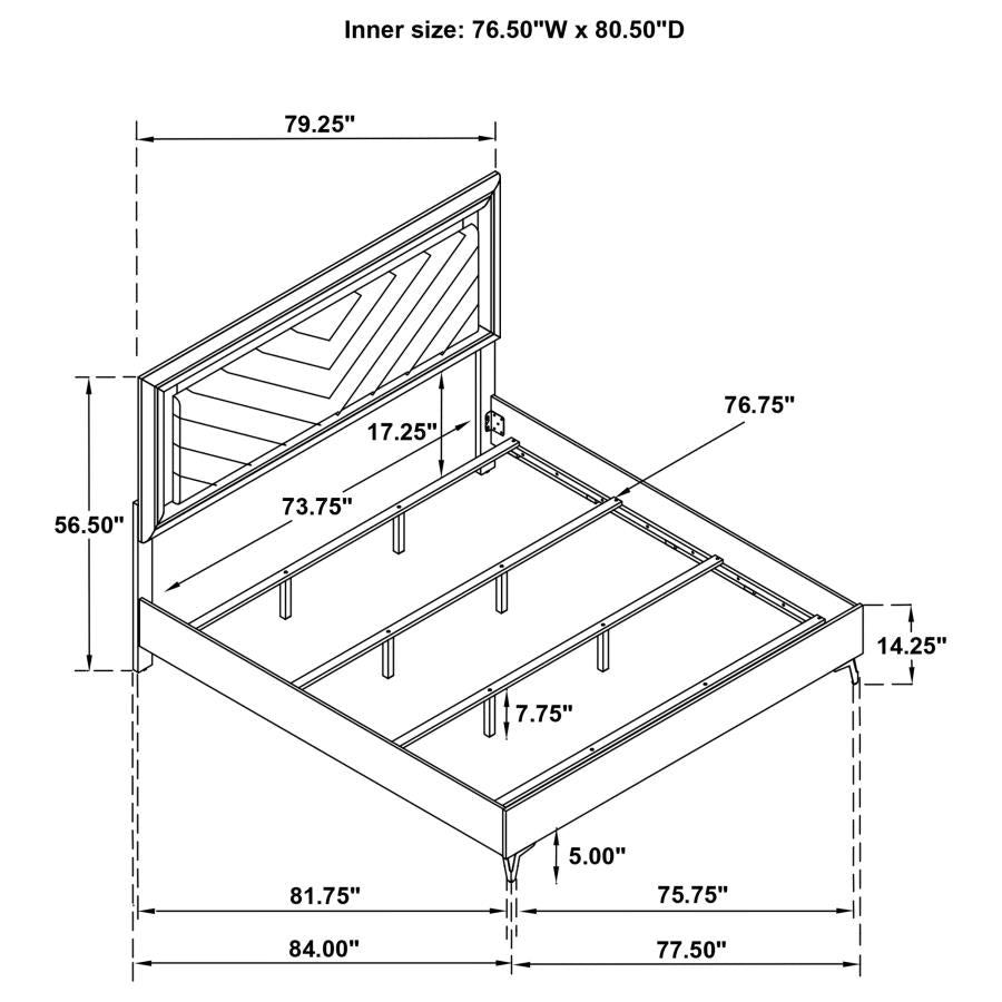 Cassia 5-Piece Eastern King Led Bedroom Set White High Gloss