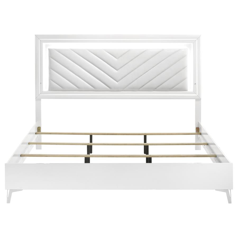 Cassia Eastern King Led Panel Bed White High Gloss