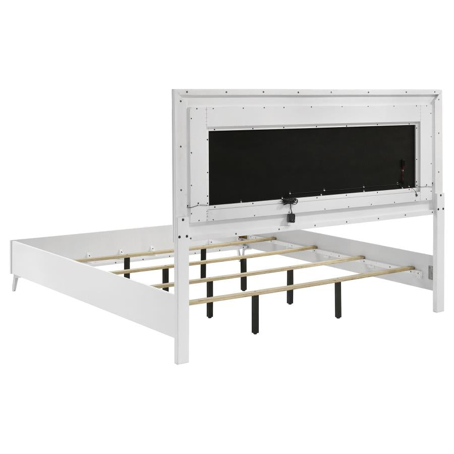 Cassia Eastern King Led Panel Bed White High Gloss