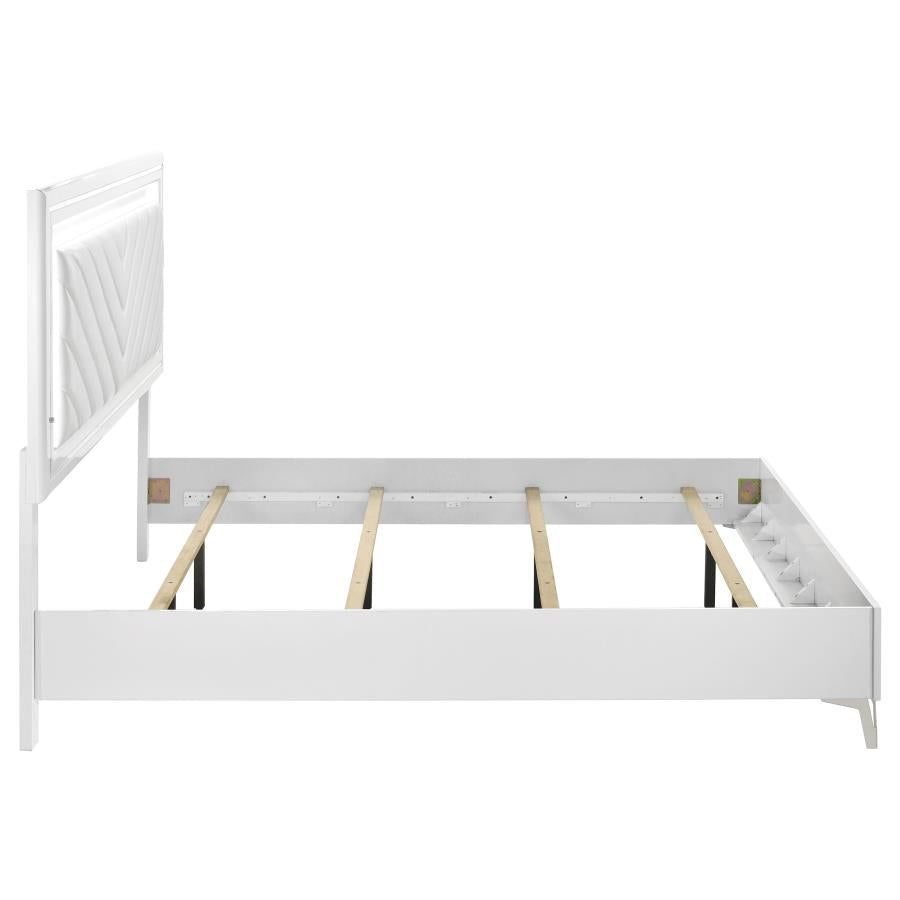 Cassia Eastern King Led Panel Bed White High Gloss
