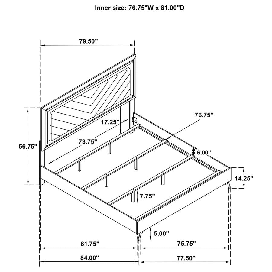 Cassia Eastern King Led Panel Bed White High Gloss