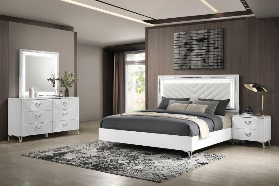 Cassia 4-Piece Queen Led Bedroom Set White High Gloss