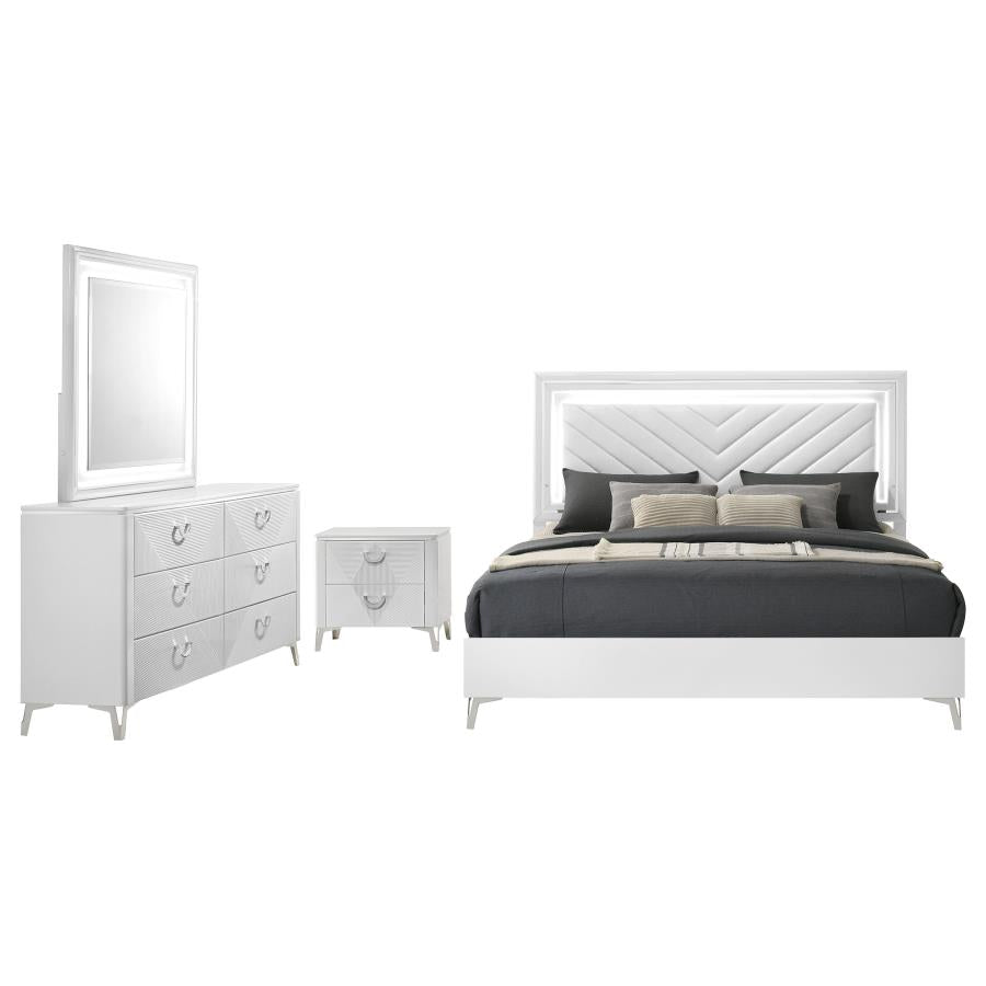 Cassia 4-Piece Queen Led Bedroom Set White High Gloss