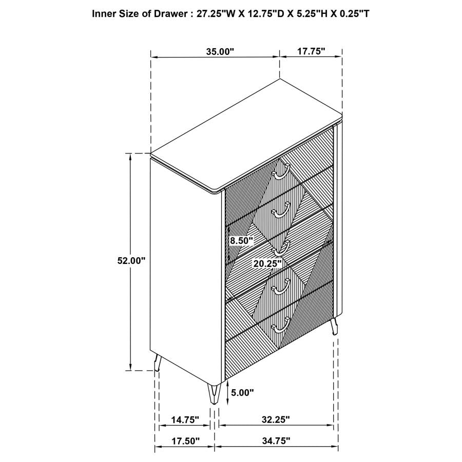 Cassia 5-Piece Queen Led Bedroom Set White High Gloss