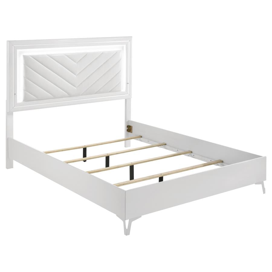 Cassia Queen Led Panel Bed White High Gloss