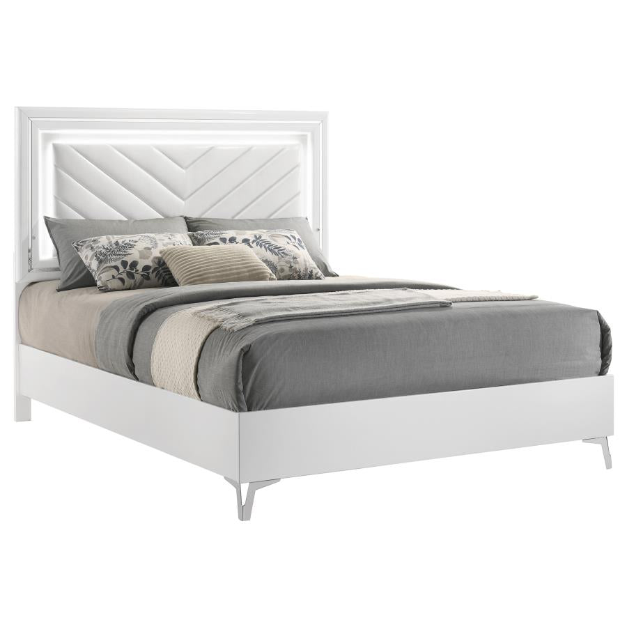 Cassia Queen Led Panel Bed White High Gloss