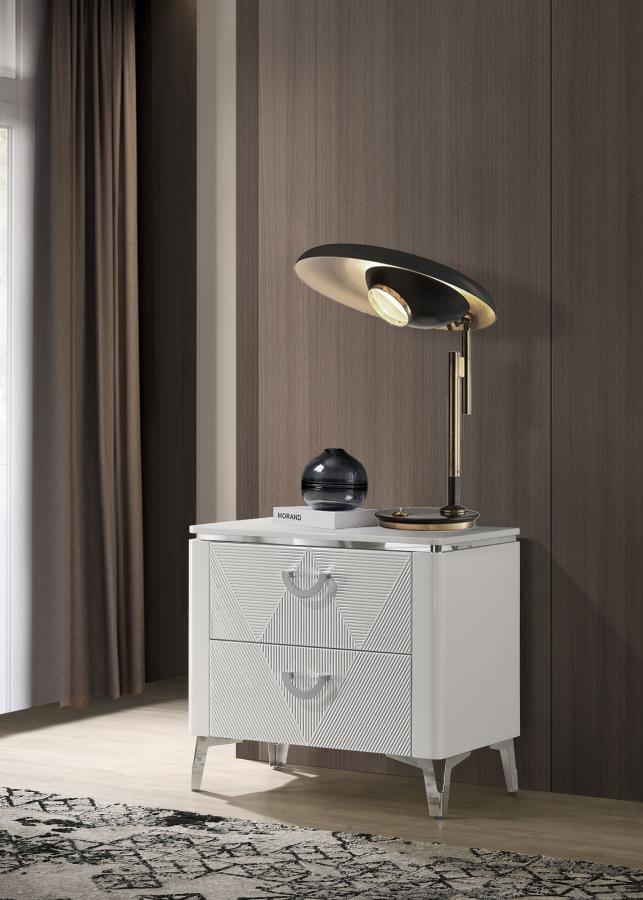 Cassia 2-Drawer Nightstand Bedside Table White High Gloss