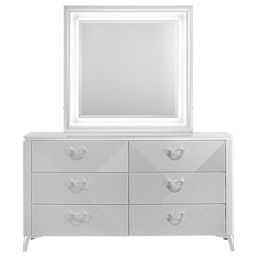 Cassia 6-Drawer Dresser Cabinet With Mirror White High Gloss