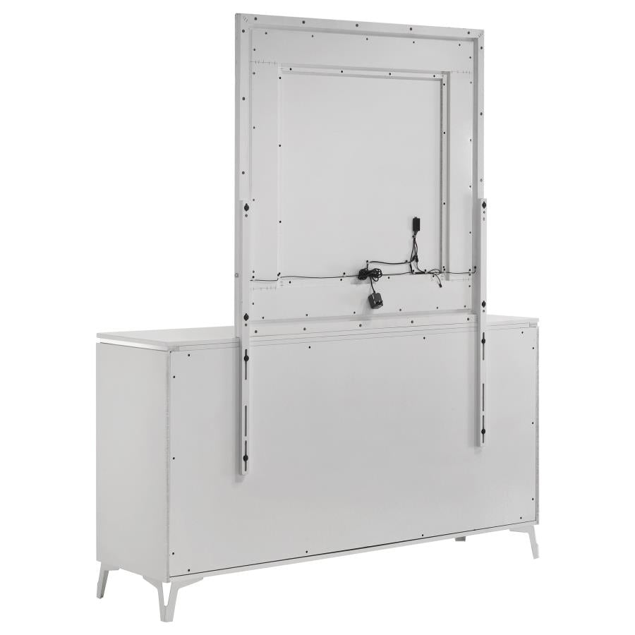 Cassia 6-Drawer Dresser Cabinet With Mirror White High Gloss