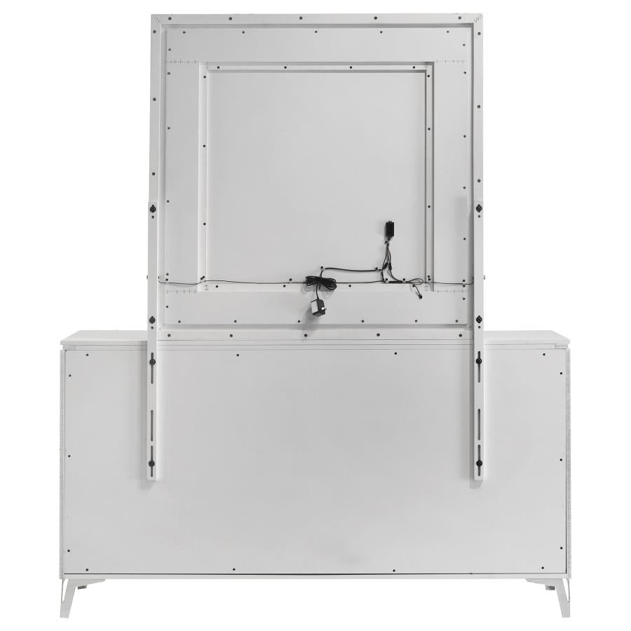 Cassia 6-Drawer Dresser Cabinet With Mirror White High Gloss