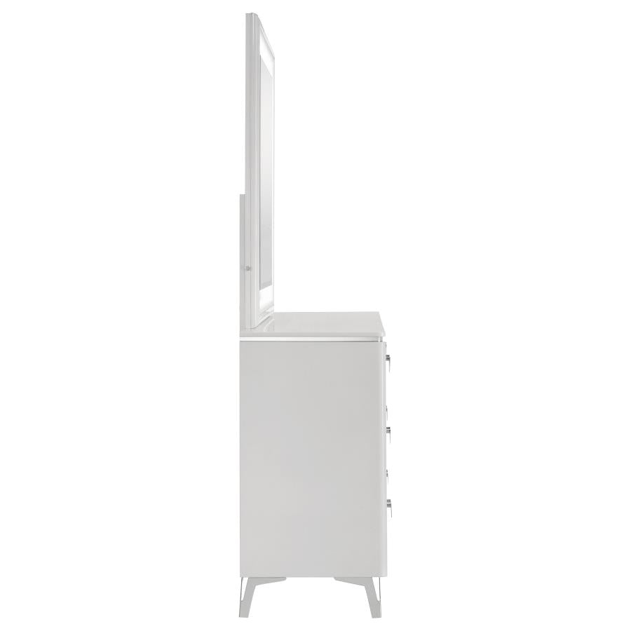 Cassia 6-Drawer Dresser Cabinet With Mirror White High Gloss