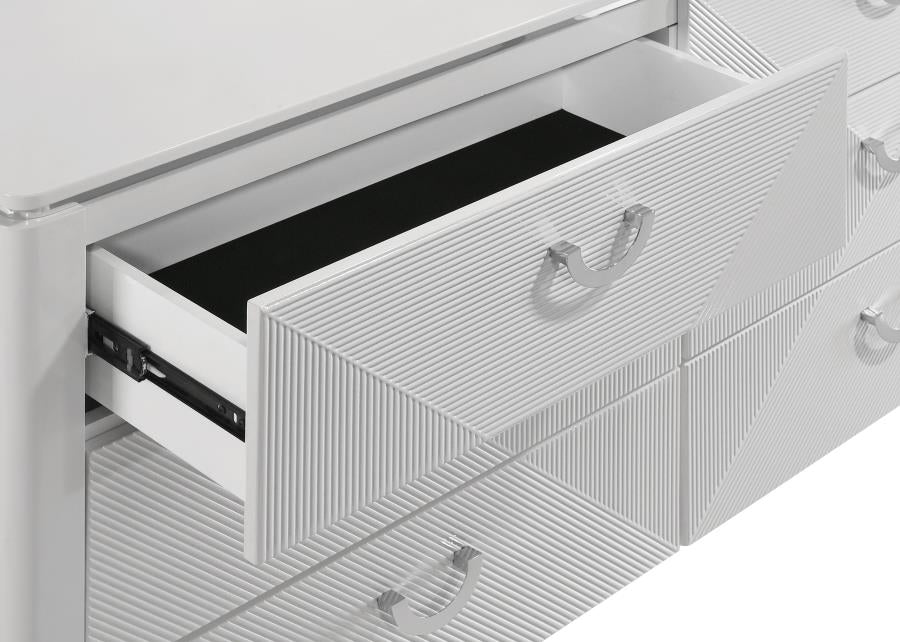 Cassia 6-Drawer Dresser Cabinet With Mirror White High Gloss