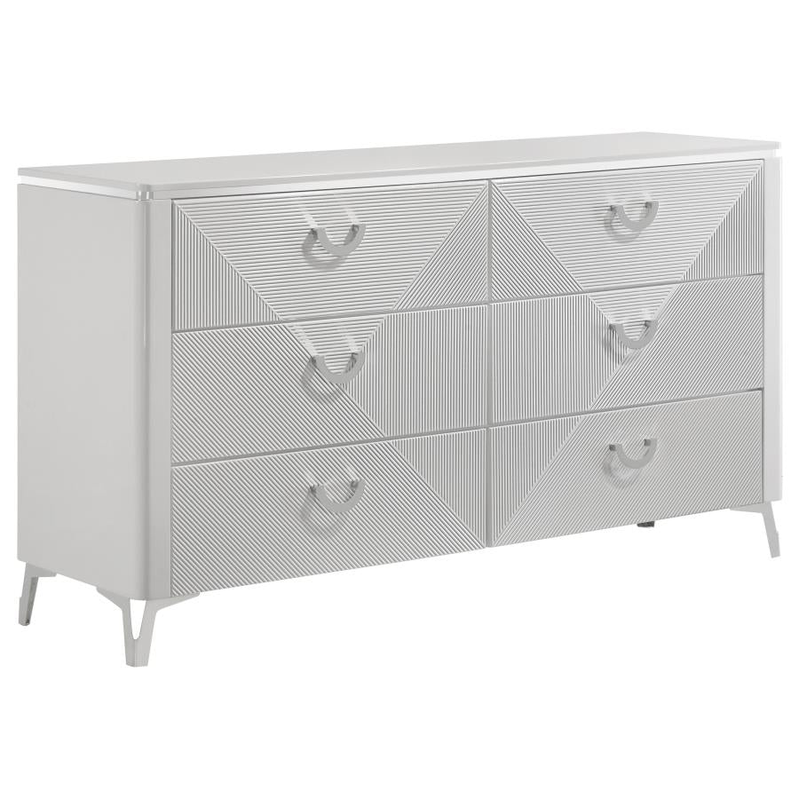 Cassia 6-Drawer Bedroom Dresser Cabinet White High Gloss