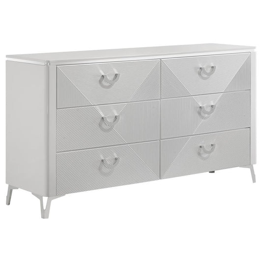 Cassia 6-Drawer Bedroom Dresser Cabinet White High Gloss