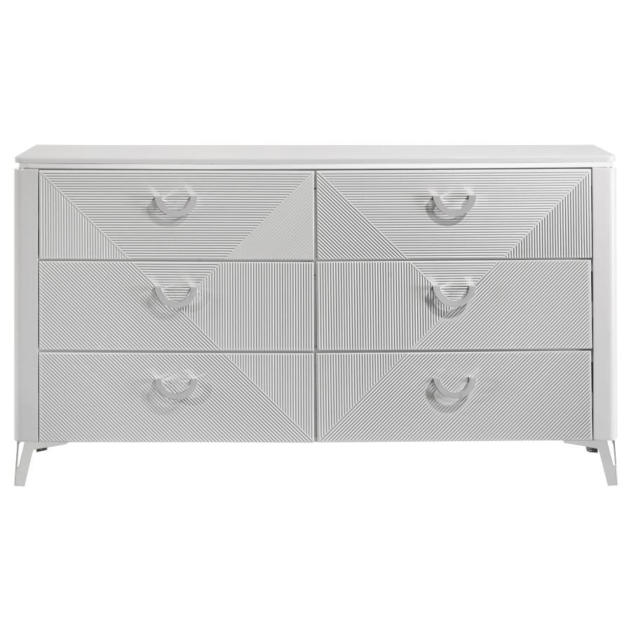 Cassia 6-Drawer Bedroom Dresser Cabinet White High Gloss