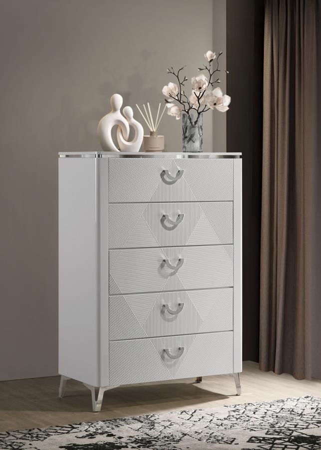 Cassia 5-Drawer Bedroom Chest Of Drawers White High Gloss