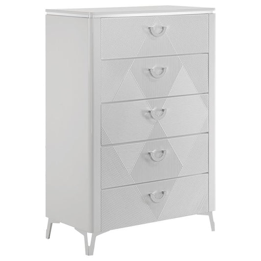 Cassia 5-Drawer Bedroom Chest Of Drawers White High Gloss