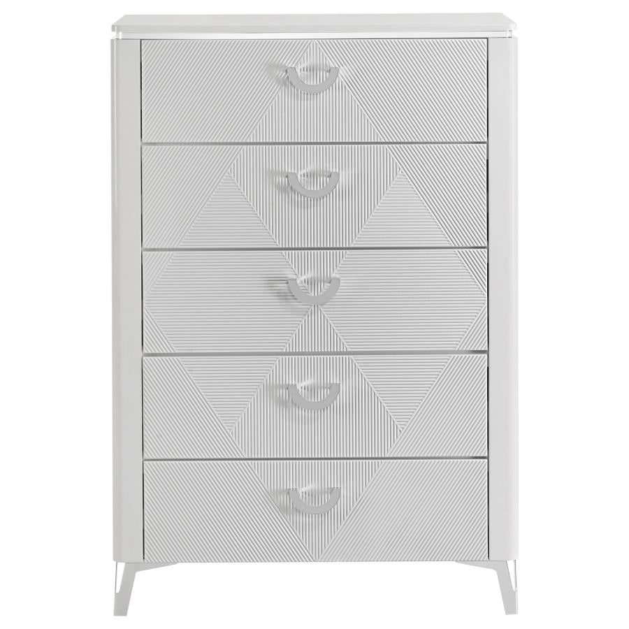 Cassia 5-Drawer Bedroom Chest Of Drawers White High Gloss