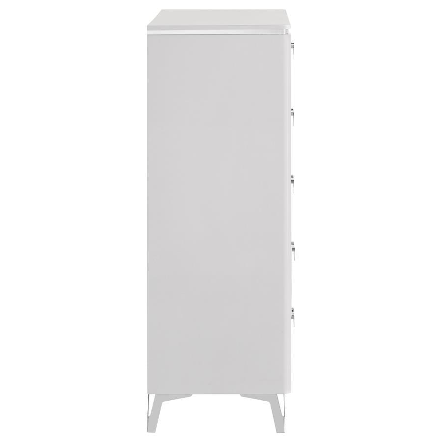 Cassia 5-Drawer Bedroom Chest Of Drawers White High Gloss